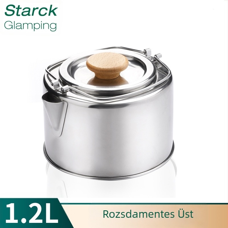 1,2 literes rozsdamentes acél vízforraló, kültéri vízforraló, hordozható teáskanna, hordozható forró vízforraló, kempingedény- és szerszámkészlet