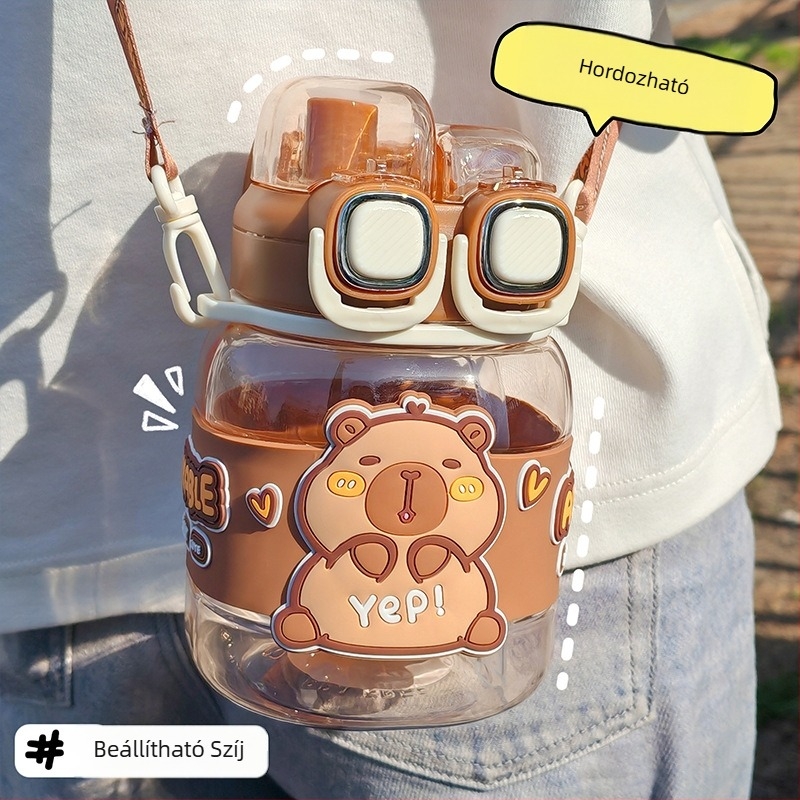 Kapibala keresztpántos ivópohár, dupla ivópohár iskolába, nyári fiúknak és lányoknak, hordozható, nagy kapacitású szívószálas pohár