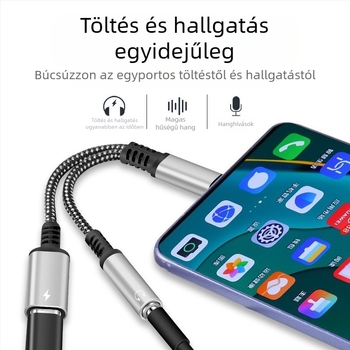 C típusú digitális adapter 3,5 mm-es fülhallgató-átalakító mobiltelefon-töltéshez, PD60W gyorstöltő audiokábel