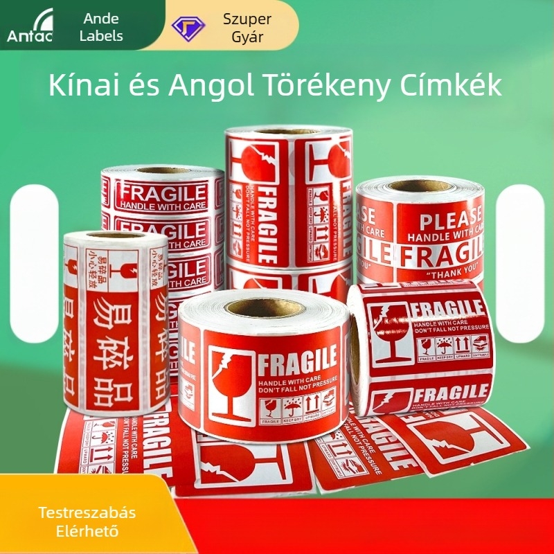 Törékeny termékek címkéje törékeny kínai és angol figyelmeztető címke bevont papír expressz logisztikai csomagolás törékeny címke