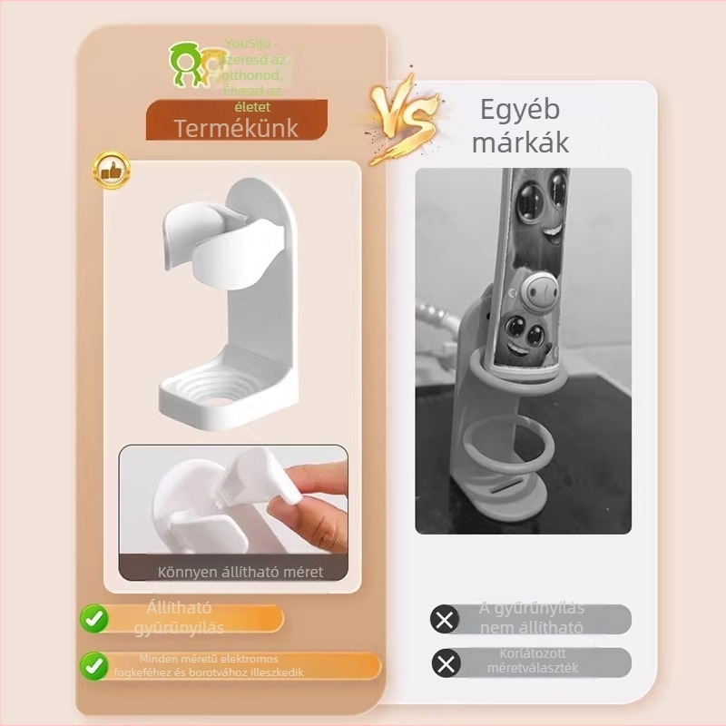 Elektromos fogkefe tartó, ütésmentes, falra szerelhető fogkefetartó, WC-fogkefe tároló alap, fogászati tárolóállvány