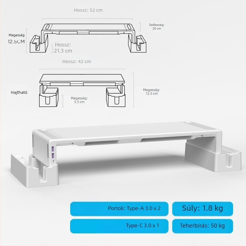 Oimaster Monitor Emelt USB hosszabbító Összecsukható Számítógép Asztali Tároló Asztali Emelt Alapkonzol