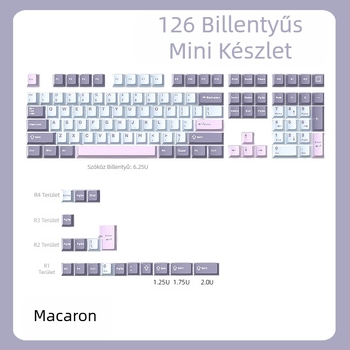 Cloud Lake pikk Q Macaron háromszínű kulcstartó, kicsi, teljes, 126 billentyűs készlet, PBT anyagból, kétszínű fröccsöntött, kopásálló és tartós