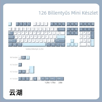 Cloud Lake pikk Q Macaron háromszínű kulcstartó, kicsi, teljes, 126 billentyűs készlet, PBT anyagból, kétszínű fröccsöntött, kopásálló és tartós