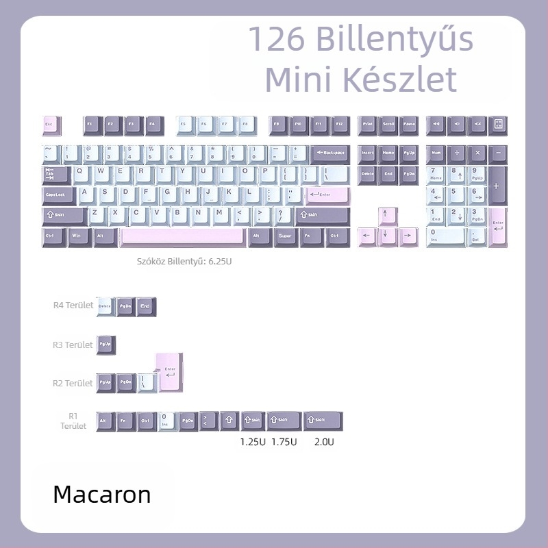 Cloud Lake pikk Q Macaron háromszínű kulcstartó, kicsi, teljes, 126 billentyűs készlet, PBT anyagból, kétszínű fröccsöntött, kopásálló és tartós