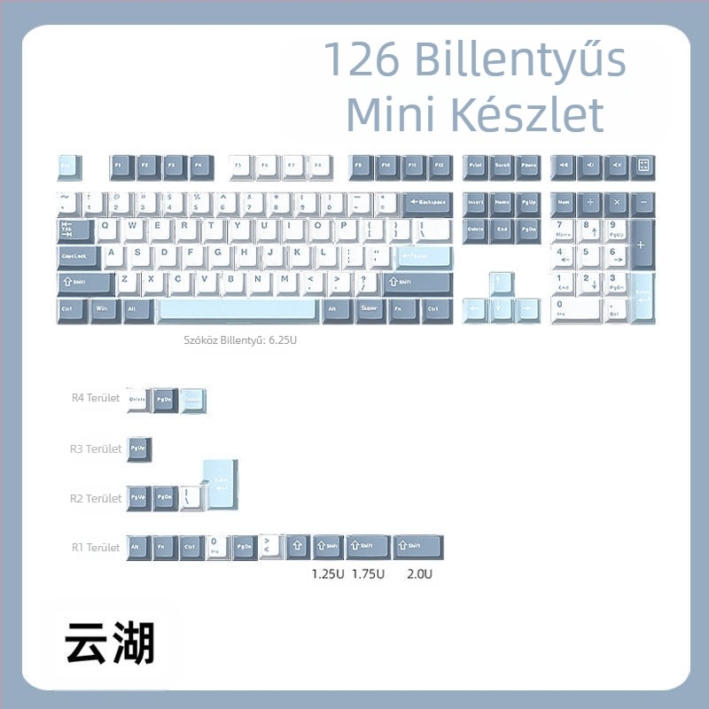 Cloud Lake pikk Q Macaron háromszínű kulcstartó, kicsi, teljes, 126 billentyűs készlet, PBT anyagból, kétszínű fröccsöntött, kopásálló és tartós
