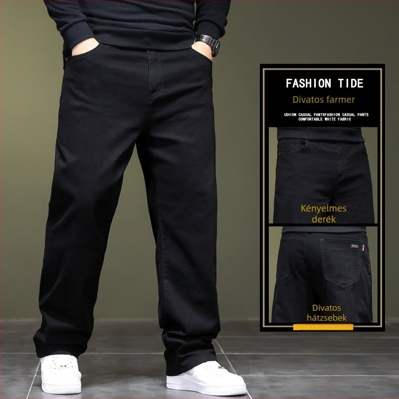 Magas elasztikus tavaszi és őszi plus size slim egyenes farmer férfi plus size large rugalmas hosszú nadrág fiataloknak