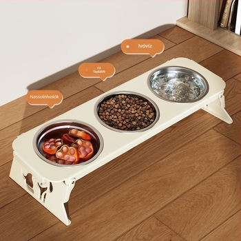 Rozsdamentes acél kisállattál, dupla tál, összecsukható, kis kutyaeledel-tál, speciális tál megemelt nyakvédelemmel a felborulás megakadályozása érdekében, macska itatója