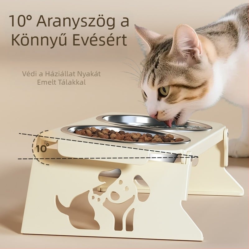 Rozsdamentes acél kisállattál, dupla tál, összecsukható, kis kutyaeledel-tál, speciális tál megemelt nyakvédelemmel a felborulás megakadályozása érdekében, macska itatója