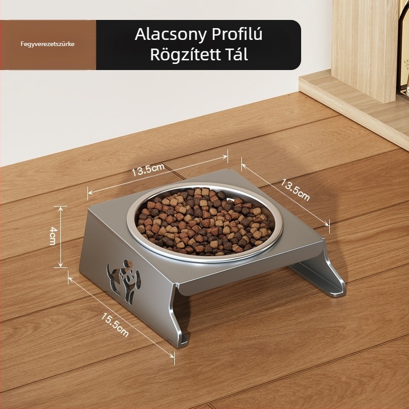 Rozsdamentes acél kisállattál, dupla tál, összecsukható, kis kutyaeledel-tál, speciális tál megemelt nyakvédelemmel a felborulás megakadályozása érdekében, macska itatója