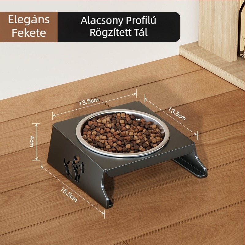Rozsdamentes acél kisállattál, dupla tál, összecsukható, kis kutyaeledel-tál, speciális tál megemelt nyakvédelemmel a felborulás megakadályozása érdekében, macska itatója