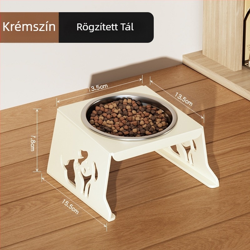 Rozsdamentes acél kisállattál, dupla tál, összecsukható, kis kutyaeledel-tál, speciális tál megemelt nyakvédelemmel a felborulás megakadályozása érdekében, macska itatója