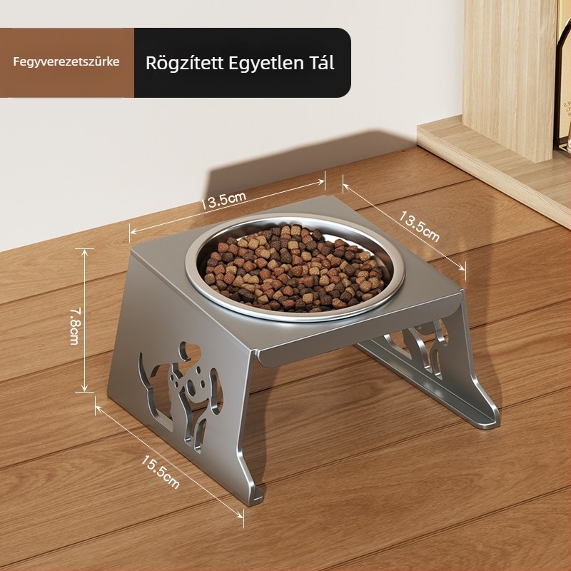 Rozsdamentes acél kisállattál, dupla tál, összecsukható, kis kutyaeledel-tál, speciális tál megemelt nyakvédelemmel a felborulás megakadályozása érdekében, macska itatója