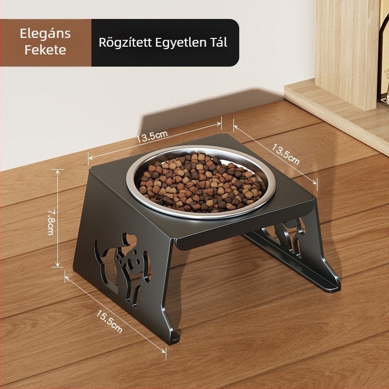 Rozsdamentes acél kisállattál, dupla tál, összecsukható, kis kutyaeledel-tál, speciális tál megemelt nyakvédelemmel a felborulás megakadályozása érdekében, macska itatója