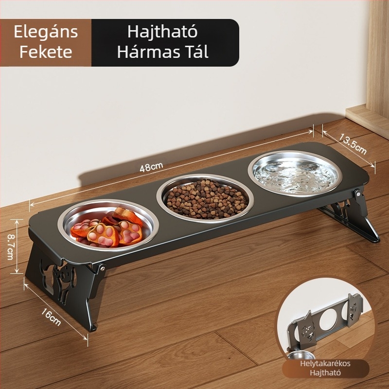 Rozsdamentes acél kisállattál, dupla tál, összecsukható, kis kutyaeledel-tál, speciális tál megemelt nyakvédelemmel a felborulás megakadályozása érdekében, macska itatója