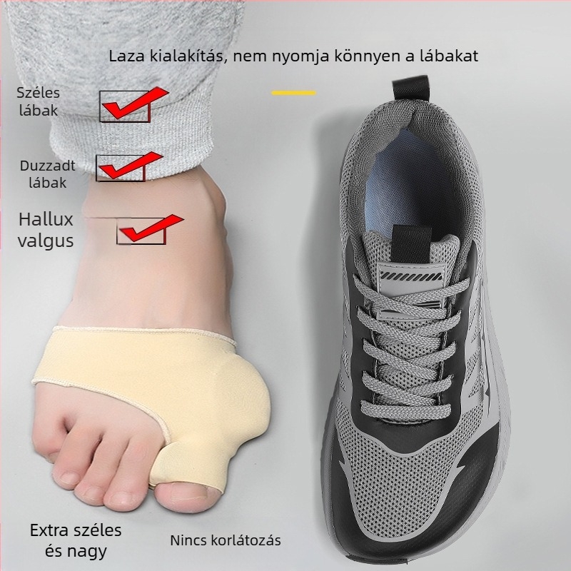 Nyári férfi futócipők, nagy orrú férfi cipők, széles lábú sportcipők, széles orrú plusz vastag, magas lábfejű hátsó, vastag és széles szárú hálós cipők