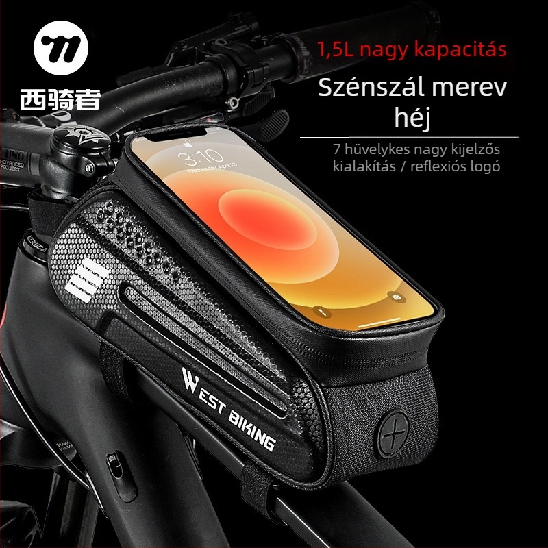 Közvetlen gyári szállítású kemény héjú kerékpártáska, első váztáska, hegyi kerékpár, mobiltelefon érintőképernyős felsőcső táska, nyeregtáska, motoros felszerelés