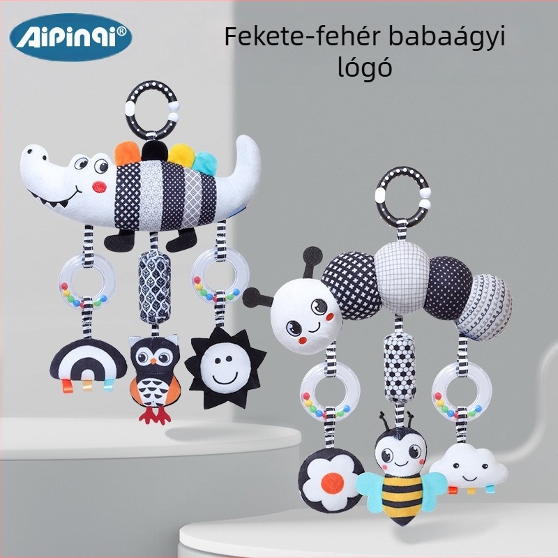Aipinqi új 0-3 éves baba kirakós kényelmes autós függő fekete-fehér állatos szélcsengő baba autós függő plüss játékok