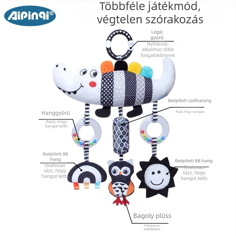 Aipinqi új 0-3 éves baba kirakós kényelmes autós függő fekete-fehér állatos szélcsengő baba autós függő plüss játékok