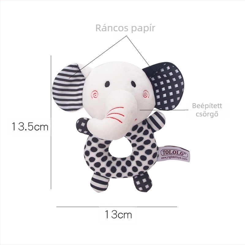 Új fekete-fehér kerek, kézzel tekerhető baba csengő, kézzel karcolt csengő, állatos csengő papír O alakú plüssjáték
