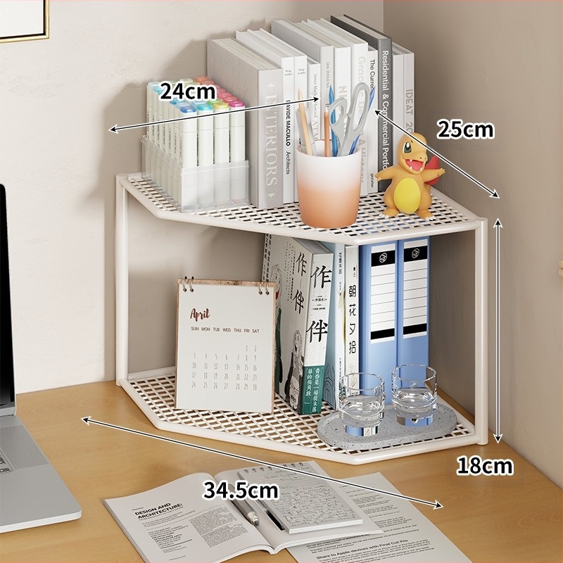 Asztali háromszög alakú könyvespolc saroktároló állvány irodai asztali többrétegű kis sarok legyező alakú könyvespolc