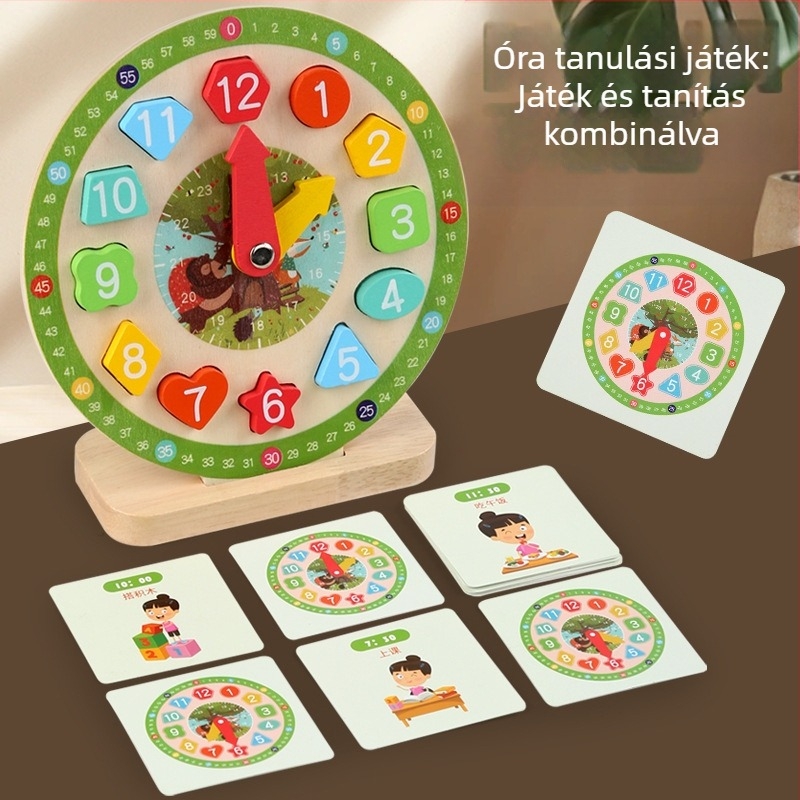Gyermek digitális óra oktatási segédeszközök fa óra modell játék óvoda oktatási tanulási idő ébresztőóra megértés