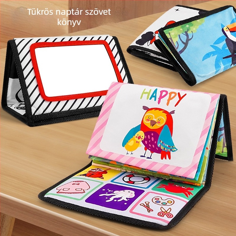 Többdimenziós megvilágosodás Haha tükörvászon könyvjáték állati színű angol kognitív 0-3 éves baba összecsukható asztali naptár vászon könyv