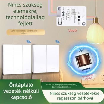 Öngeneráló vezeték nélküli kapcsoló háztartási egyvezérlősről kettős vezérlősre, többvezérlősre, vezeték nélküli, véletlenszerű, pasztamentes, elemmentes, egyszerű megnyomás