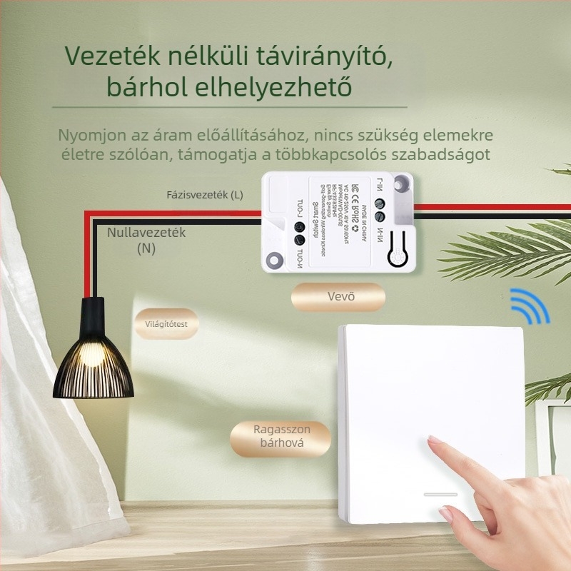 Öngeneráló vezeték nélküli kapcsoló háztartási egyvezérlősről kettős vezérlősre, többvezérlősre, vezeték nélküli, véletlenszerű, pasztamentes, elemmentes, egyszerű megnyomás