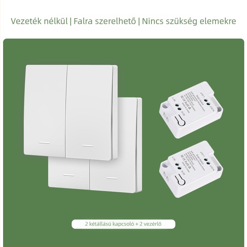 Öngeneráló vezeték nélküli kapcsoló háztartási egyvezérlősről kettős vezérlősre, többvezérlősre, vezeték nélküli, véletlenszerű, pasztamentes, elemmentes, egyszerű megnyomás