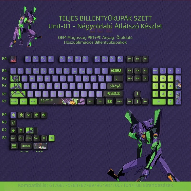 Puding négyoldalas áttetsző színes szublimációs billentyűsapkák testreszabott mechanikus billentyűzet áttetsző nyomtatási készlet Kuromi billentyűsapkák