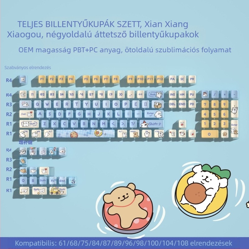 Puding négyoldalas áttetsző színes szublimációs billentyűsapkák testreszabott mechanikus billentyűzet áttetsző nyomtatási készlet Kuromi billentyűsapkák