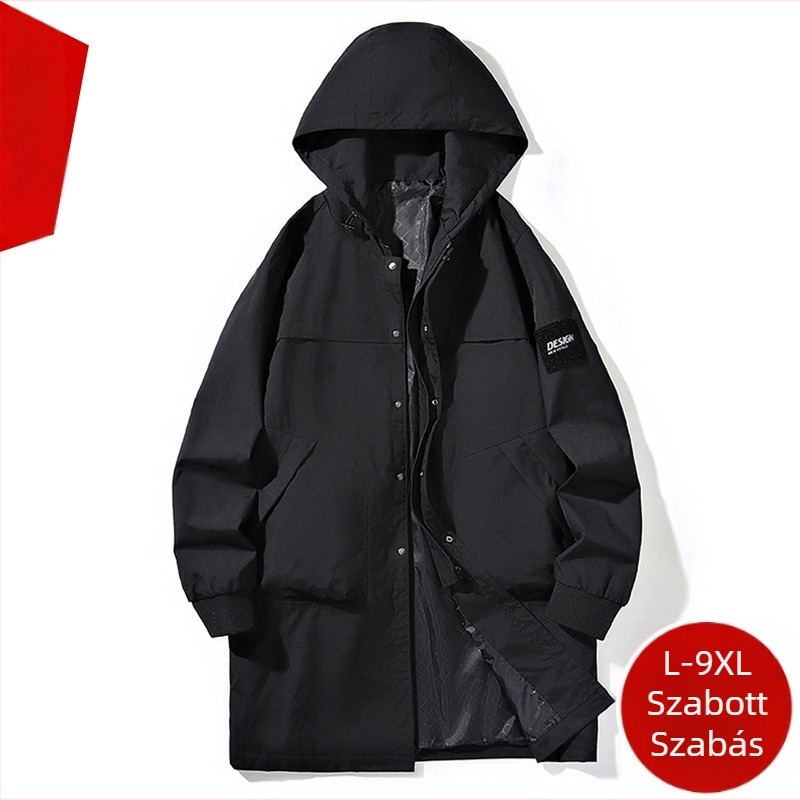 L-9XL Plus Size Large Size Long Windbreaker Férfi őszi-téli divatos, mindenhez illő, laza, pamuttal bélelt férfi plus size