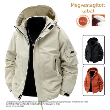 Férfi őszi-téli szélálló, meleg, divatos, csinos, mindenhez illő, lezser, pamuttal bélelt kabát