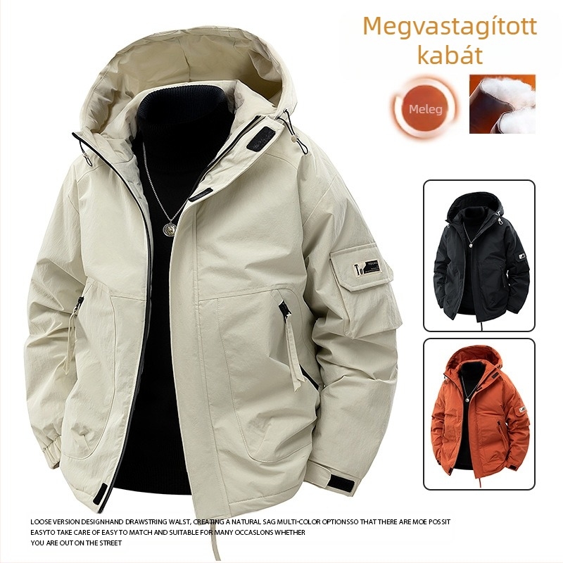 Férfi őszi-téli szélálló, meleg, divatos, csinos, mindenhez illő, lezser, pamuttal bélelt kabát