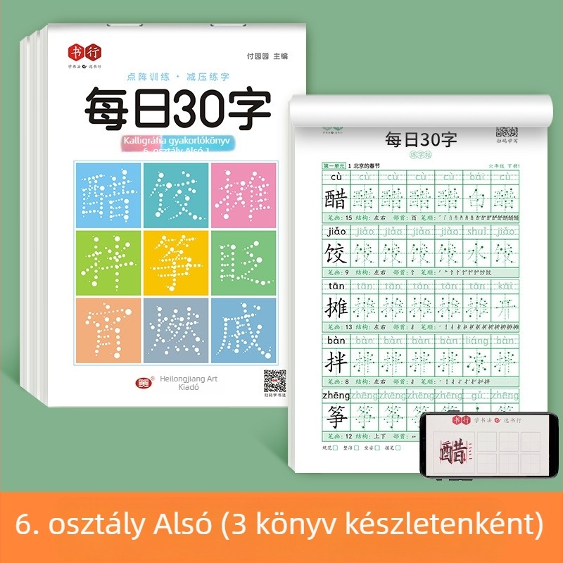 [Dekompressziós szinkron füzet, napi 30 szó] Pontmátrix Új szavak Általános iskolás tanulók 1-6. osztályos kínai festészet piros kalligráfia gyakorlófüzet