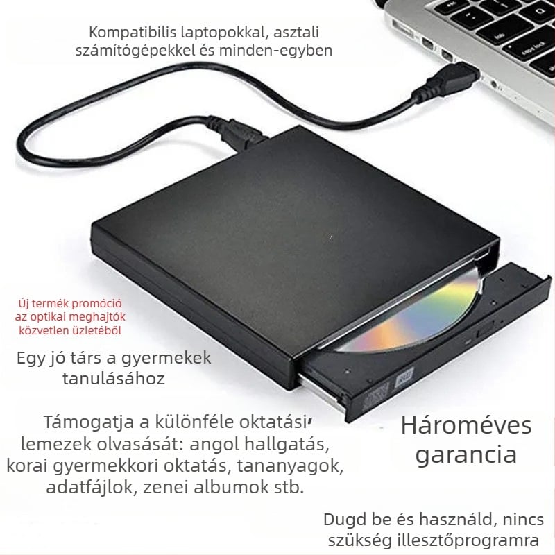 DVD külső optikai meghajtó doboz Blu-ray USB illesztőprogram nélküli CD-lejátszó számítógép olvasás VCD külső optikai lemezíró