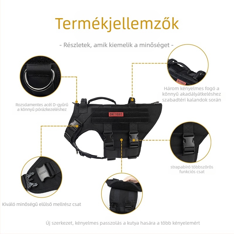 One Tiger [Robbantás] Kutya Mellkaspánt K9 Taktikai Vontatókötél Mellény Típus Közepes Méretű Nagy Kutya Mellkas Hátsó Sétakutya