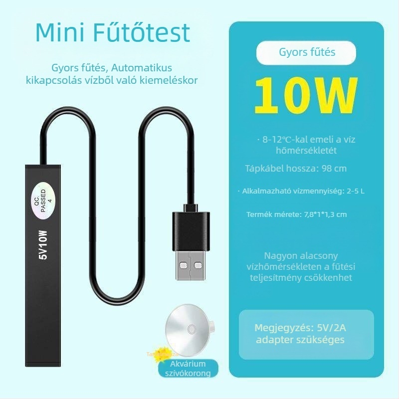 Akvárium fűtőrúd kicsi mini intelligens hőmérséklet-szabályozó irodai asztali üveg kerek henger automatikus hőmérséklet-szabályozó fűtőrúd