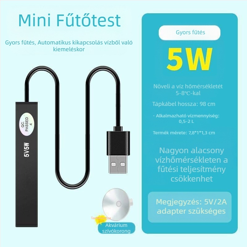 Akvárium fűtőrúd kicsi mini intelligens hőmérséklet-szabályozó irodai asztali üveg kerek henger automatikus hőmérséklet-szabályozó fűtőrúd