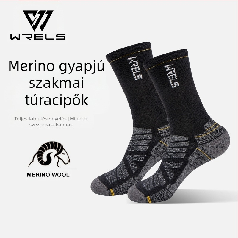 WRELS merinógyapjú zokni férfi és női magas szárú túrafutó zokni vastagított frottír dezodor lélegző sportzokni