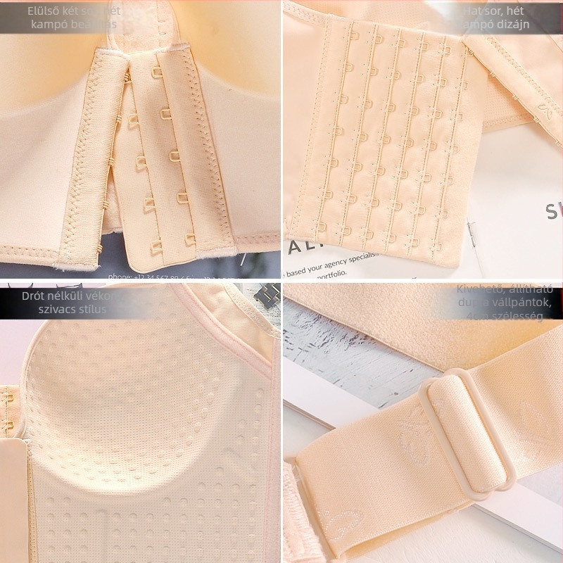 Határokon átnyúló elülső csattal, amerikai hátú, nagy méretű melltartó, hétsoros csattal, nagy melltartóval, kis méretű alsónemű, vékony ráncolás, megereszkedésgátló, állítható