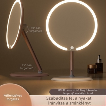 Kéttengelyű sminktükör lámpával, asztali, diákkollégiumi, otthoni irodai, LED-es szépségtükör, forgó