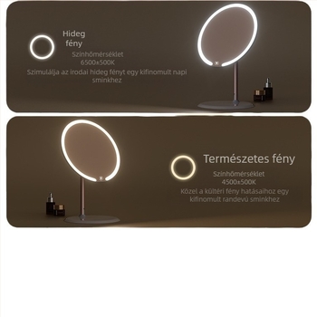 Kéttengelyű sminktükör lámpával, asztali, diákkollégiumi, otthoni irodai, LED-es szépségtükör, forgó