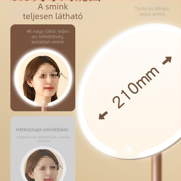 Kéttengelyű sminktükör lámpával, asztali, diákkollégiumi, otthoni irodai, LED-es szépségtükör, forgó