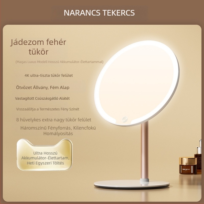 Kéttengelyű sminktükör lámpával, asztali, diákkollégiumi, otthoni irodai, LED-es szépségtükör, forgó