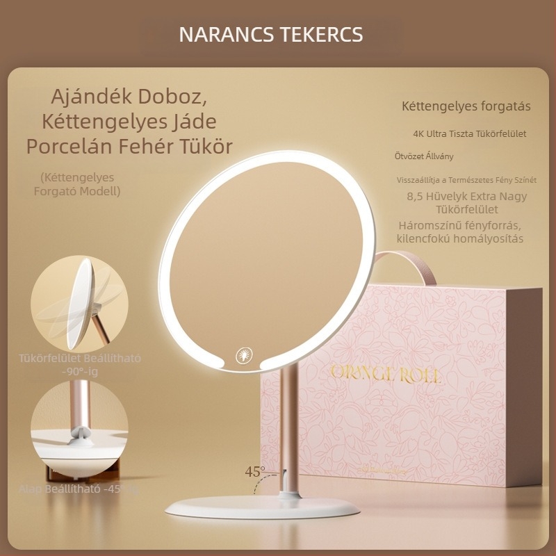 Kéttengelyű sminktükör lámpával, asztali, diákkollégiumi, otthoni irodai, LED-es szépségtükör, forgó