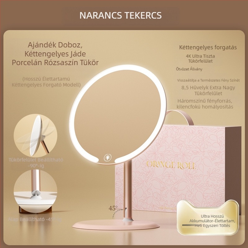 Kéttengelyű sminktükör lámpával, asztali, diákkollégiumi, otthoni irodai, LED-es szépségtükör, forgó