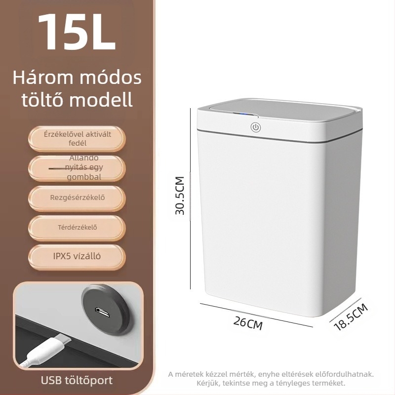 Érintésmentes intelligens, nyitott fedelű szemetes, automatikus csomagolás, intelligens szemetes, fürdőszobai résbe helyezhető szemetes