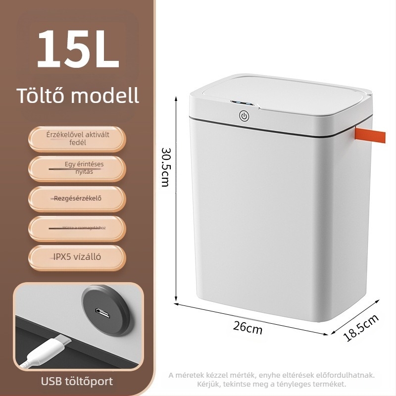 Érintésmentes intelligens, nyitott fedelű szemetes, automatikus csomagolás, intelligens szemetes, fürdőszobai résbe helyezhető szemetes